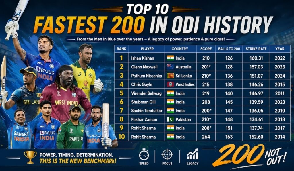 Top 10 Fastest 200 in ODI History - Records Table